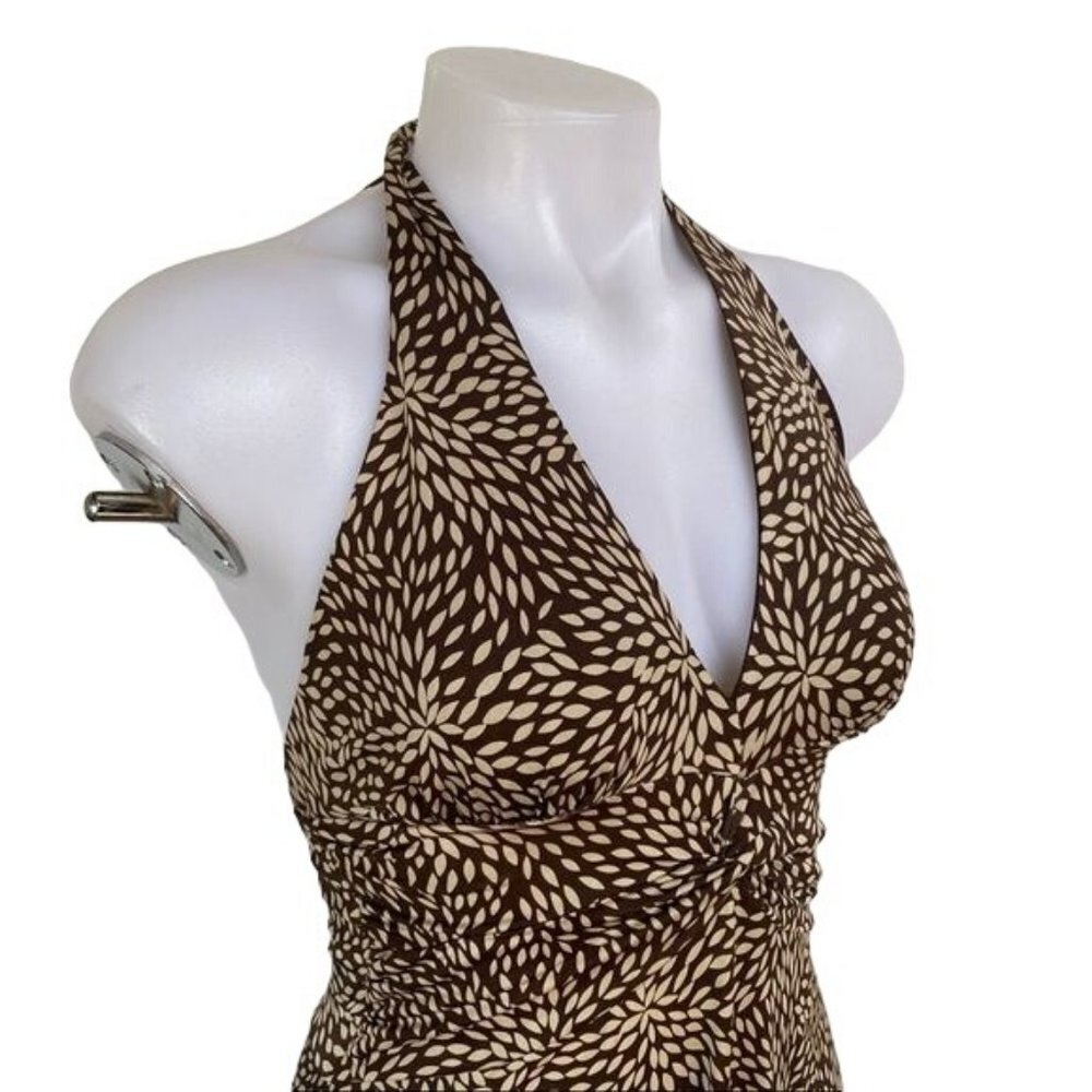 Forever 21 Halter Brown tan Floral V Neck Stretch USA Dress Size M - Picture 6 of 10